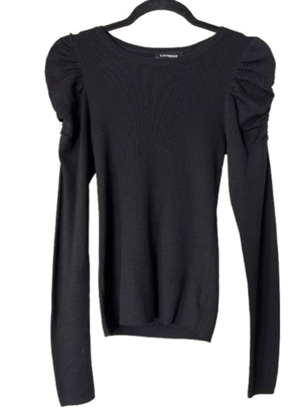 Express Black Puff-Sleeve Crew Neck Sweater, XS